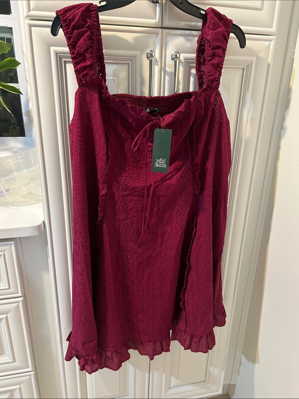 wild fable Burgundy Eyelet Ruffle Tunic
